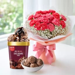 Blooming Red Carnations Bouquet with Choco Brownie Fudge Ice Cream from Kwality Walls 1