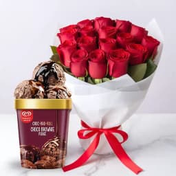 Enchanting Bouquet of Red Roses with Choco Brownie Fudge Ice Cream from Kwality Walls 1
