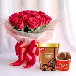 Charming Red Rose Bouquet with Chocolate Ice-Cream from Kwality Walls 1