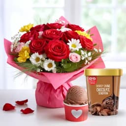 Premium Mixed Flower Arrangement with Chocolate Ice-Cream from Kwality Walls 1