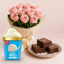 Classic Pink Roses with Chocolate Brownie n Kwality Walls Ice Cream 1