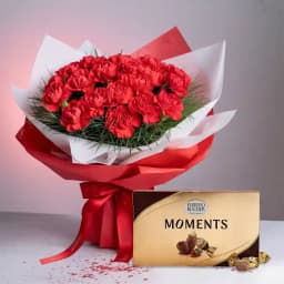 Gorgeous Red Carnations Bouquet with Ferrero Rocher Chocolate 1