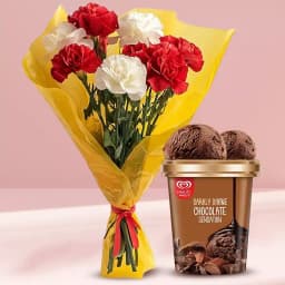 Amazing Assorted Carnations Bouquet with Chocolate Ice-Cream from Kwality Walls 1
