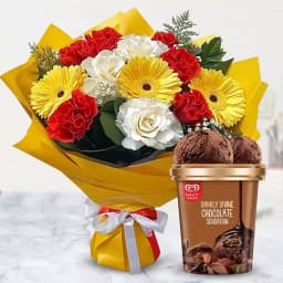 Exotic Mixed Flower Arrangement with Chocolate Ice-Cream from Kwality Walls 1