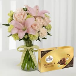 Stunning Bunch of Mixed Flowers with Ferrero Rocher Moment Chocolate Box 1