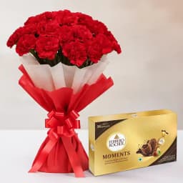 Gorgeous Red Carnations Bouquet with Ferrero Rocher Moments 1