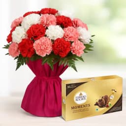 Multicoloured Carnations Bouquet With Ferrero Rocher Moments 1