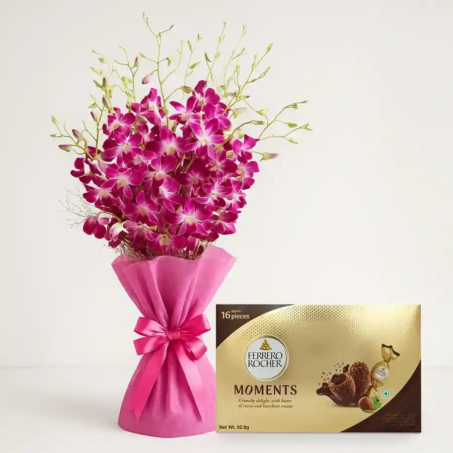 Lovely Bouquet of Orchids with Ferrero Rocher Moments