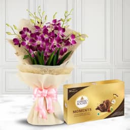 Gorgeous Bunch of Orchids with Ferrero Rocher Moment Chocolate Box 1