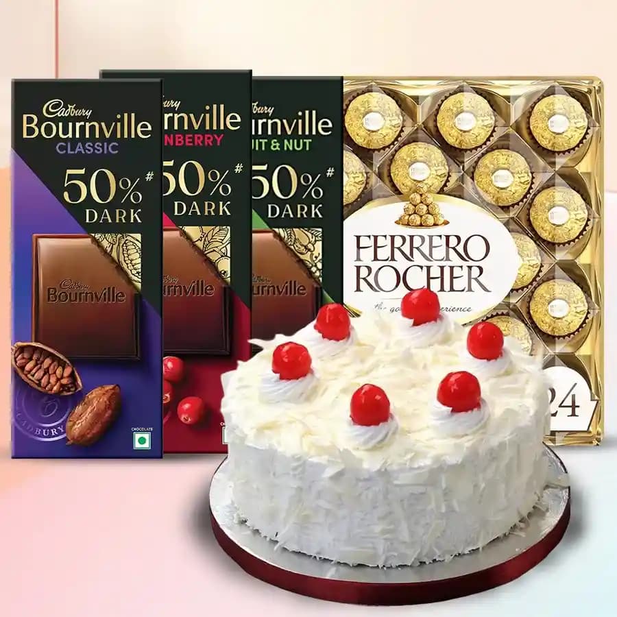 Classic Display of Cake with Bournville and Ferrero Rocher