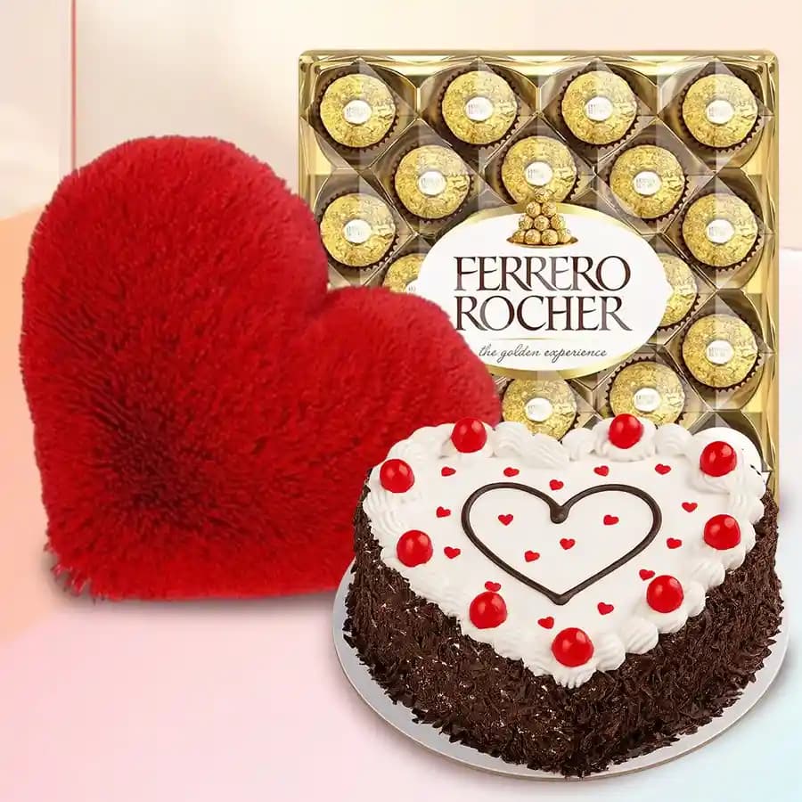 Hearty Cake N Cushion with Ferrero Rocher