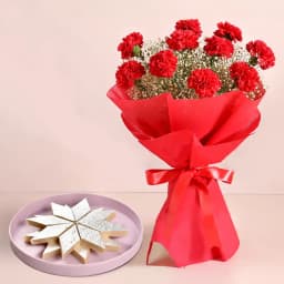 Sweet Symphony: Kaju Katli & Red Carnation Surprise 1