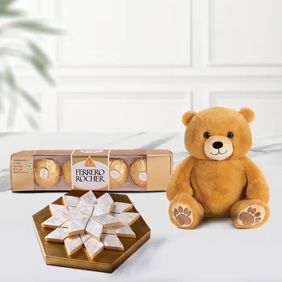 Sweet Love Bundle: Kaju Katli & Teddy Surprise