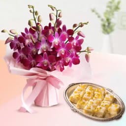 Malai Barfi with Orchids Bouquet 1