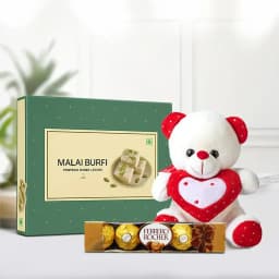 Malai Barfi with Teddy N Ferrero Rocher Chocolate Pack 1