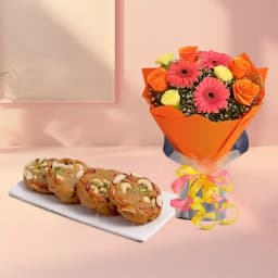 Bikanervala Halwa Sohan with Seasonal Flower Bouquet 1