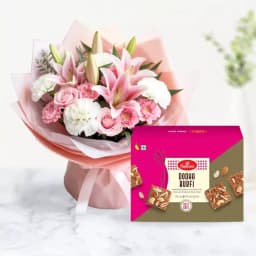 Dhoda Burfi with Flowers Bouquet 1