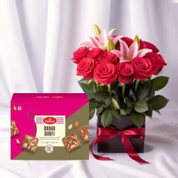 Dhoda Burfi with Designer Flower Arrangement 1