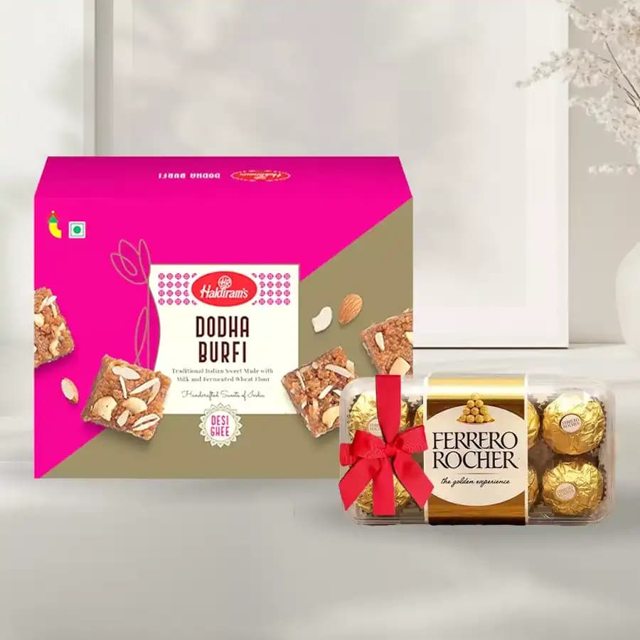 Classic Dhoda Burfi with Ferrero Rocher