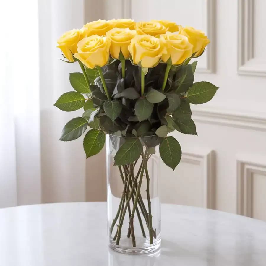 Breathtaking Yellow Roses in a Glass Vase