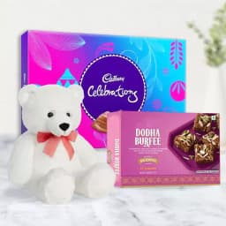 Dhoda Burfi with Teddy N Cadbury Celebration Chocolate Pack 1