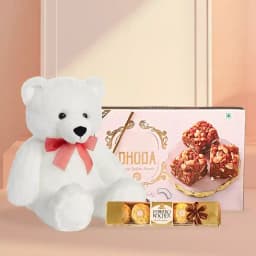 Dhoda Burfi with Teddy N Ferrero Rocher Chocolate Pack 1