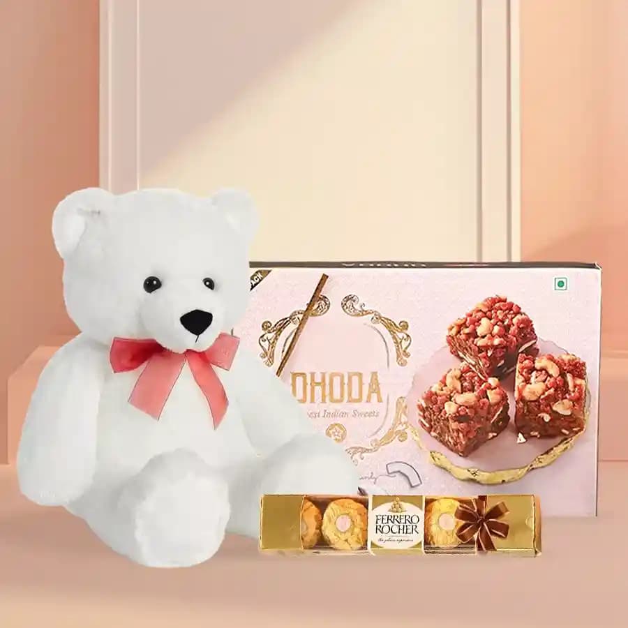 Dhoda Burfi with Teddy N Ferrero Rocher Chocolate Pack