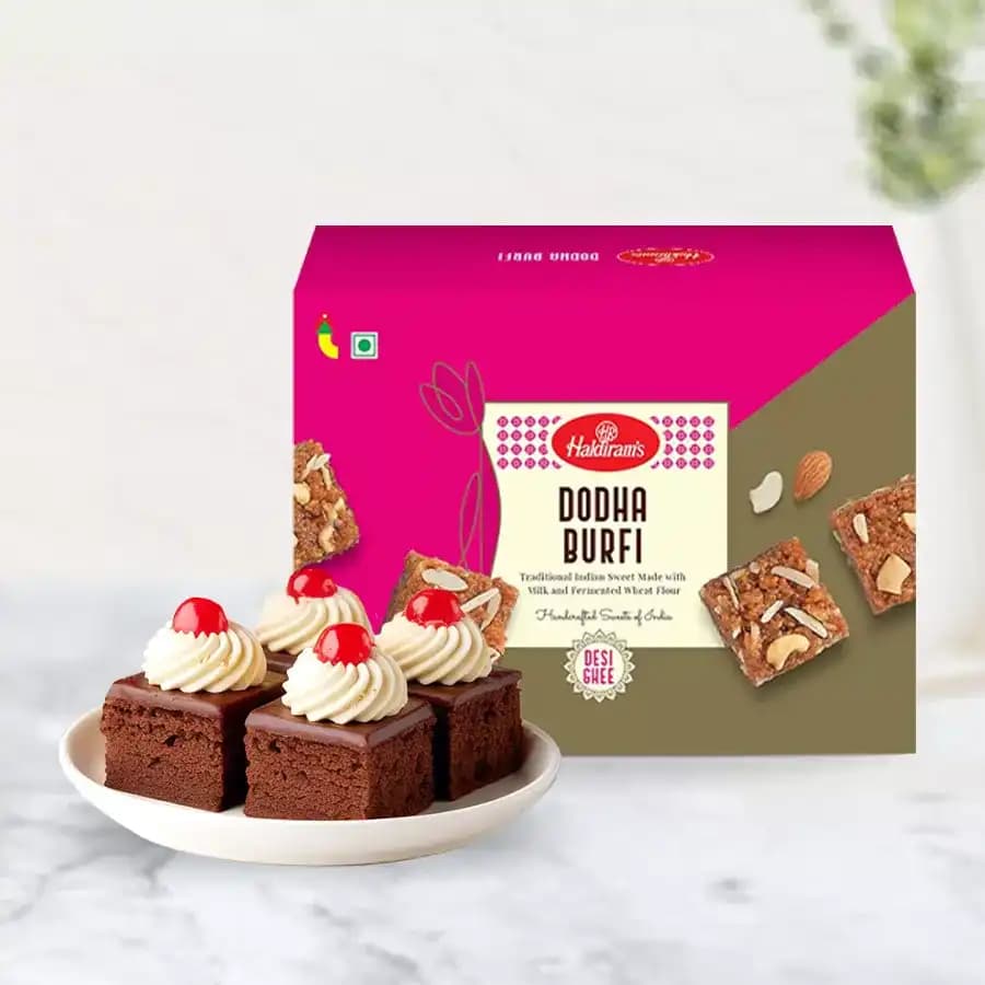 Dhoda Burfi with Chocolate Pastry