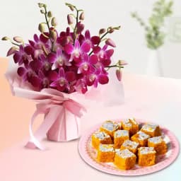 Rich Moong Dal Burfi with Orchid Bouquet 1