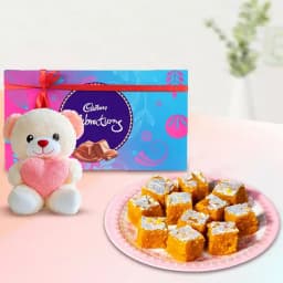 Moong Dal Burfi with Teddy N Cadbury Celebration Chocolate Pack 1
