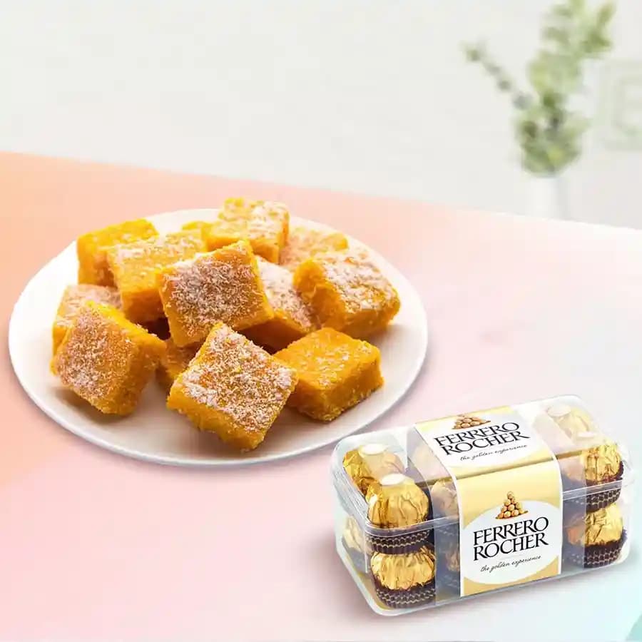 Coconut Burfi with Ferrero Rocher