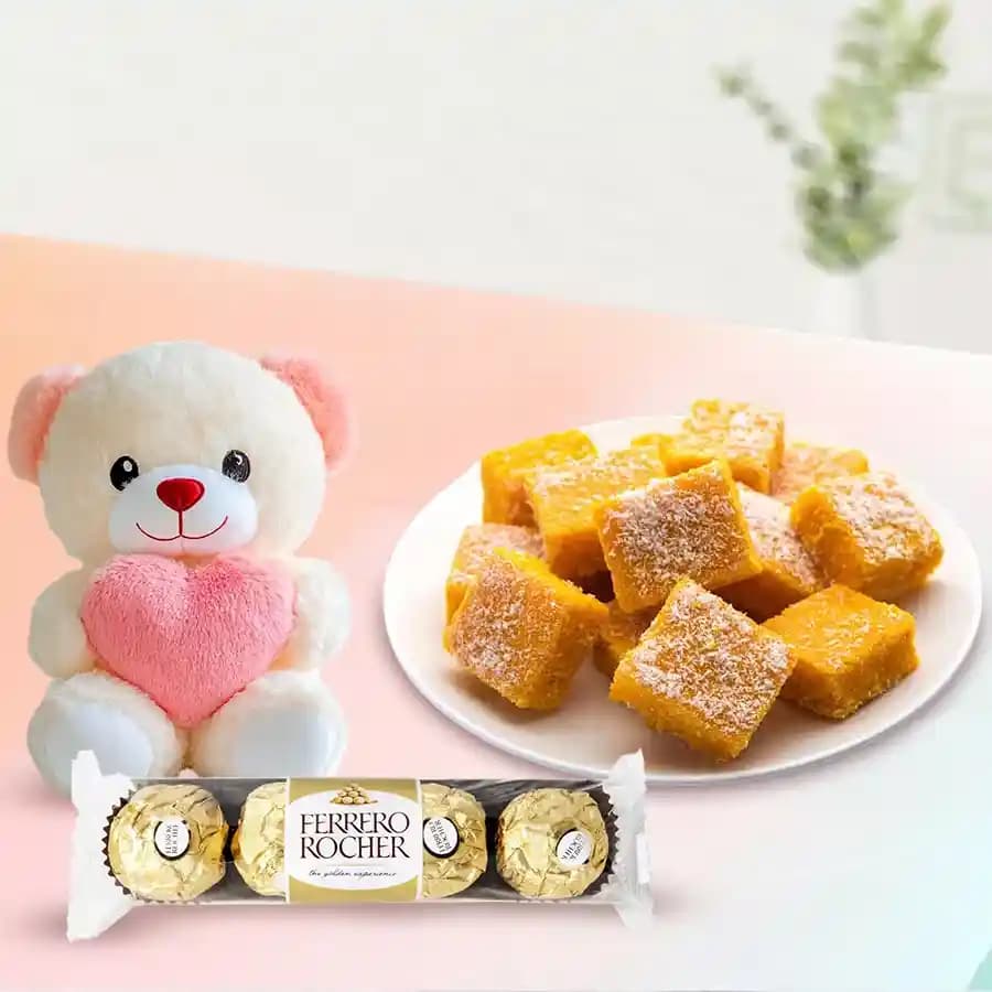 Coconut Burfi with Teddy N Ferrero Rocher Chocolate