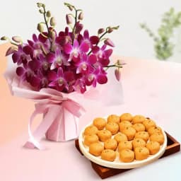 Mathura Peda with Orchid Bouquet 1
