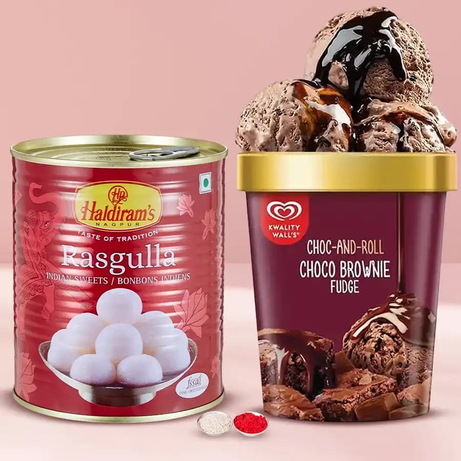 Tasty Haldiram Gulabjamun with Kwality Walls Chocolate Fudge Ice Cream