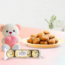 Mathura Peda with Teddy N Ferrero Rocher Chocolate Pack 1