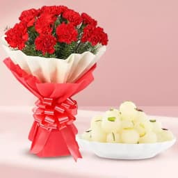 Rashbhari with Red Carnation Tissue Wrapped Bouquet 1