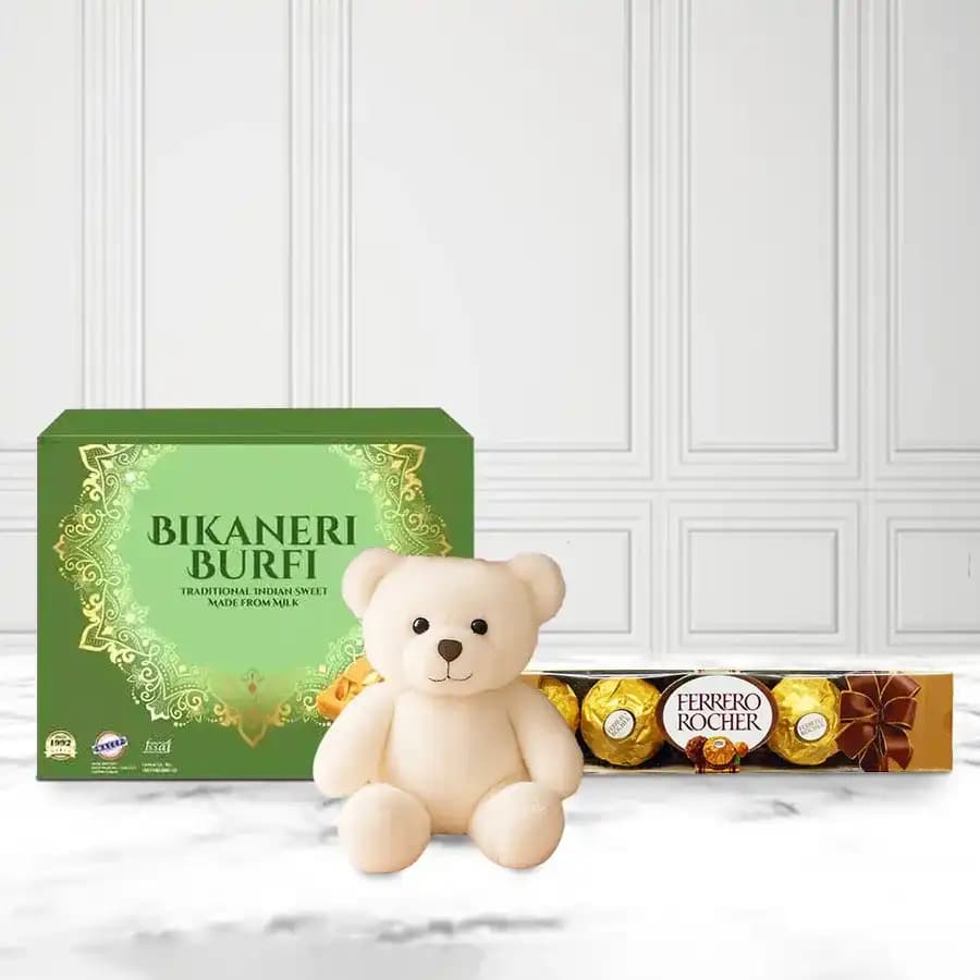 Bikaneri Burfi with Teddy N Ferrero Rocher Chocolate