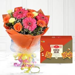 Karachi Halwa with Seasonal Flower Bouquet 1