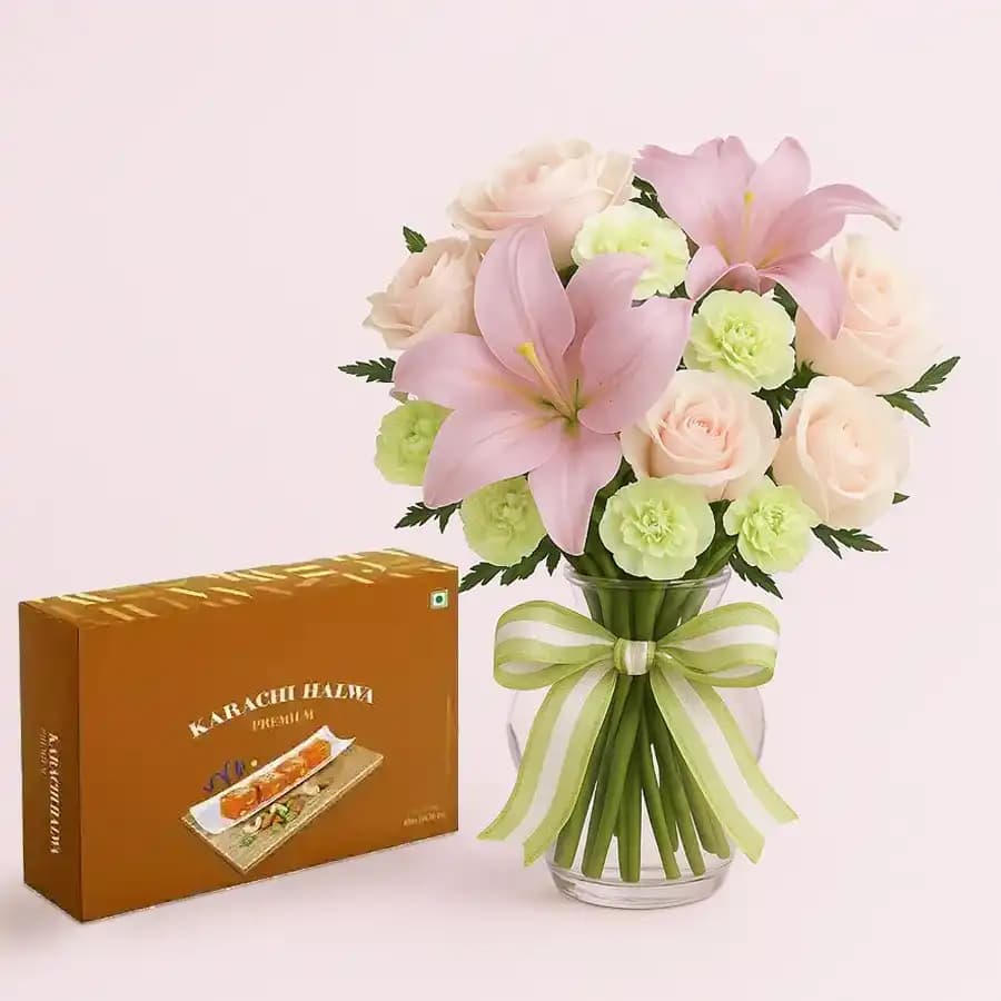 Karachi Halwa with Flowers Bouquet