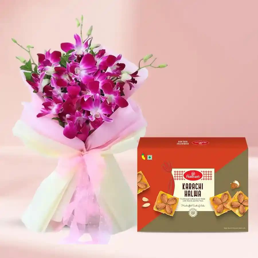 Karachi Halwa with Orchid Bouquet