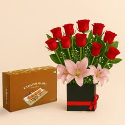 Karachi Halwa with Designer Flower Arrangement 1