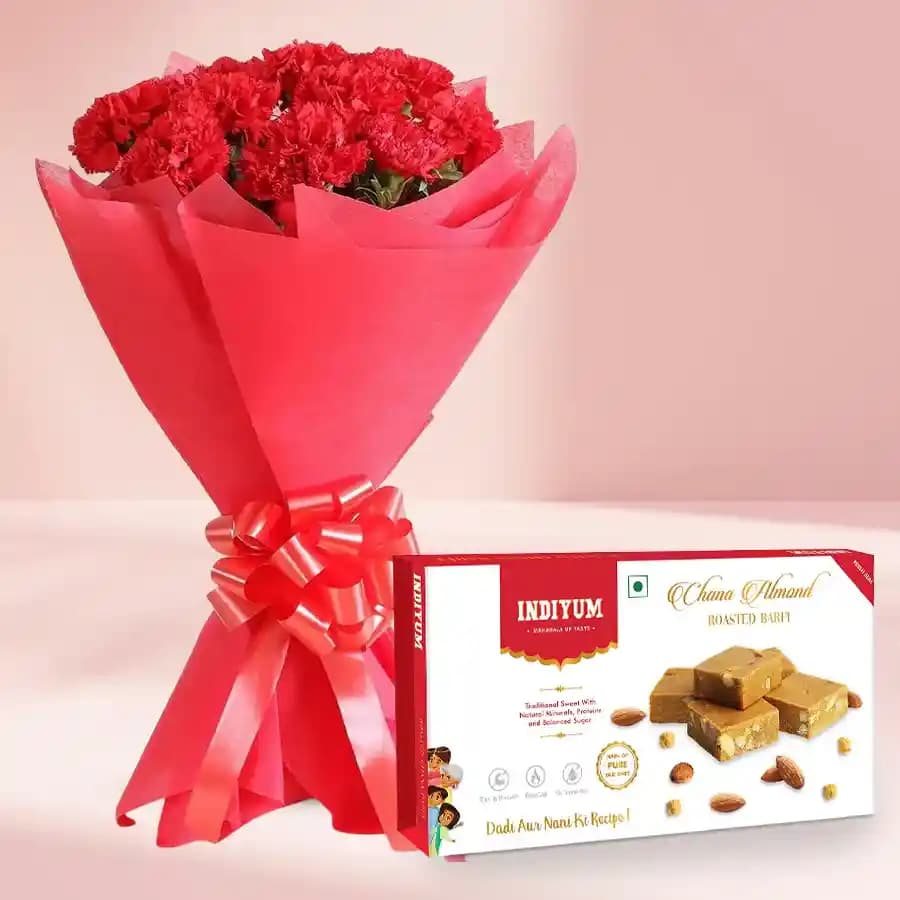 Elegant Almonds with Radiant Red Blooms