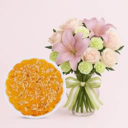 Gourmet Badam Rotlo with Luxe Flower Arrangement 1
