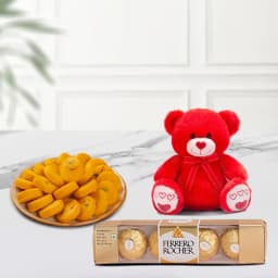 Kesar Mewa Peda Delight with Cuddly Companion 1