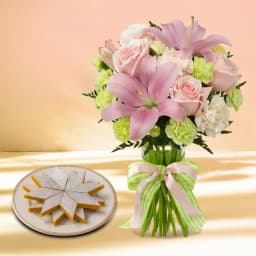 Luxurious Kesar Kaju Treat and Floral Bouquet 1
