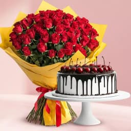 Red Roses with Black Forest Cake 1
