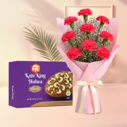 Delightful Kaju King Halwa with Elegant Carnation Bouquet 1