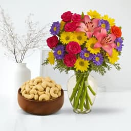 Kaju King from Shree Mithai with Mixed Flower Arrangement 1