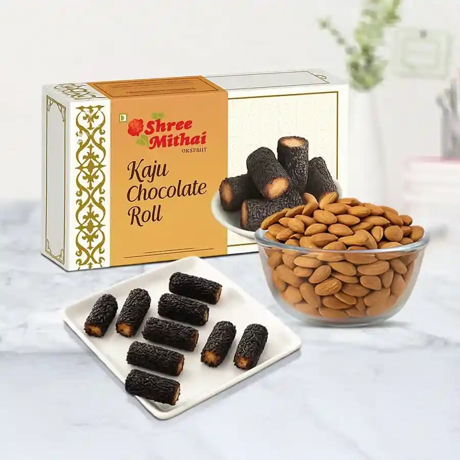Kaju Choco Roll from Shree Mithai with Crunchy Almonds