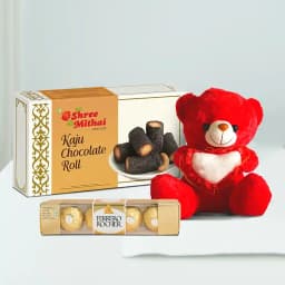 Kaju Choco Roll from Shree Mithai with Teddy N Ferrero Rocher 1